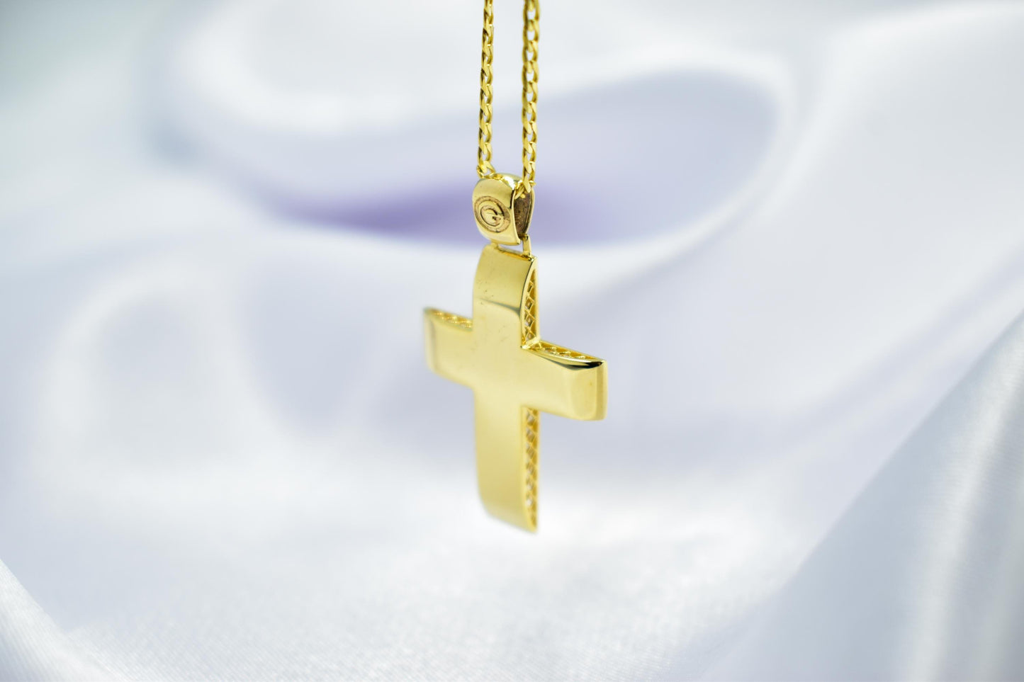 Ανδρικοί Σταυροί 14K Solid Gold Cross Necklace,Unisex Solid Gold Large Cross Necklace,Plain Gold Cross Charm, Christian Pendant,Radiant Religious Gold Cross