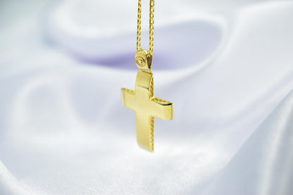 Ανδρικοί Σταυροί 14K Solid Gold Cross Necklace,Unisex Solid Gold Large Cross Necklace,Plain Gold Cross Charm, Christian Pendant,Radiant Religious Gold Cross