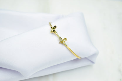 14K Gold Butterfly Bracelet,14K Bangle Bracelet Butterfly Bangle,Gold Zircon Butterflies Bracelet,Minimalist Bracelet,Bracelet For Women