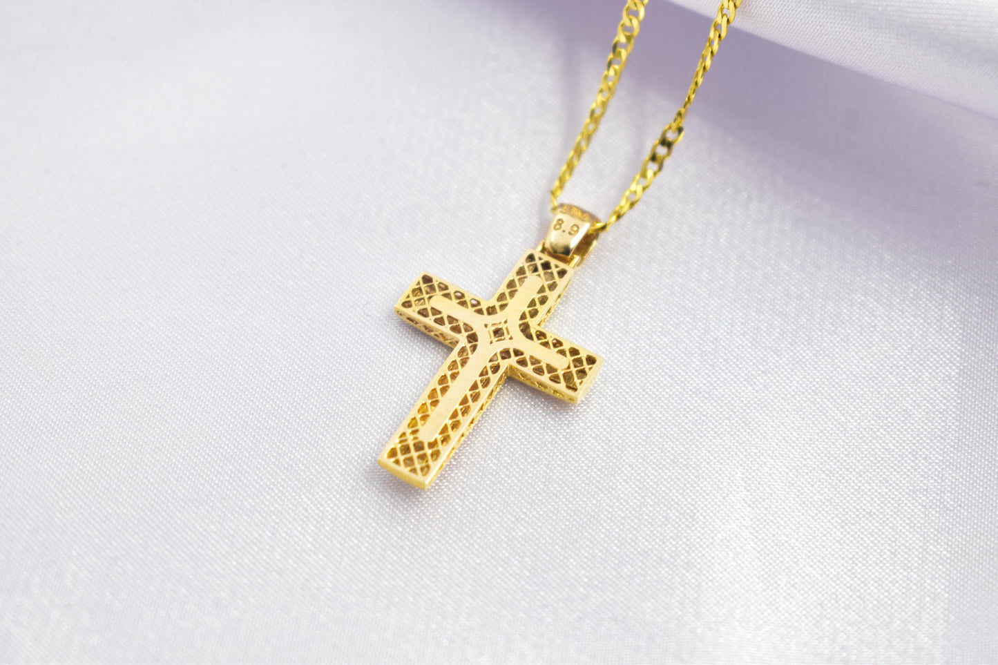 Ανδρικοί Σταυροί Handcrafted 14K Gold Cross Pendant Textured Design,Elegant Hollow Back Crucifix,Orthodox Christian Jewellery,Baptism Gift,Men & Women Chain