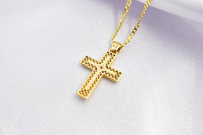 Ανδρικοί Σταυροί Handcrafted 14K Gold Cross Pendant Textured Design,Elegant Hollow Back Crucifix,Orthodox Christian Jewellery,Baptism Gift,Men & Women Chain