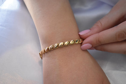 18K Solid Gold Cuban Bracelet,Link Bracelet,Gold Chain Bracelet,Dainty Chain Bracelet,Gift For Her,Women Mens Chain Bracelet,Christmas Gifts