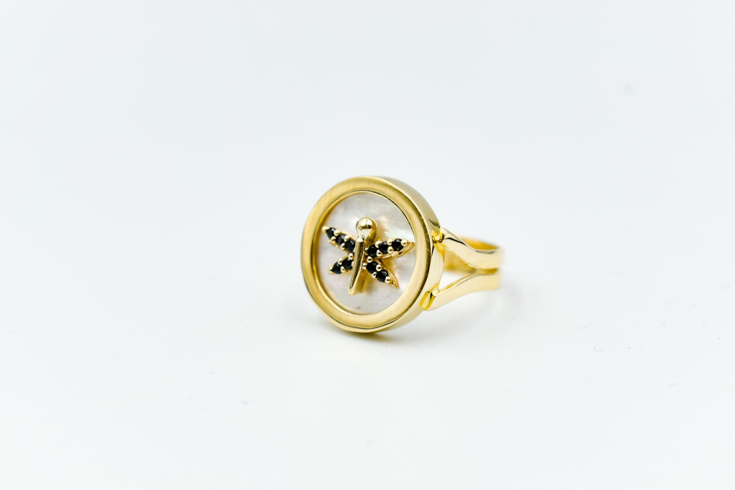 14K Solid Gold Handmade Ring,14K Mother Of Pearl Ring,Gold Band Ring,Zircon Ring,Elegant Ring,Unique Libellia Gold Ring,Drop Ring for Her