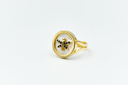 14K Solid Gold Handmade Ring,14K Mother Of Pearl Ring,Gold Band Ring,Zircon Ring,Elegant Ring,Unique Libellia Gold Ring,Drop Ring for Her