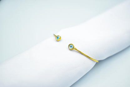 14K Gold Evil Eye Bracelet,Bangle Mother of Pearl Evil Eye,Lucky Bracelet,Blue Eye Bangle,Protective Gift for Everyday Use,Gold Eye Bracelet