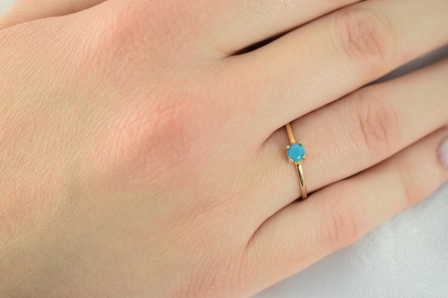 14K Solid Gold Thin Minimalist Ring–Big Turquoise Stone, Stackable Jewellery Gold Ring,Gold Band,14K Wedding & Engagement Ring,Gift for Her