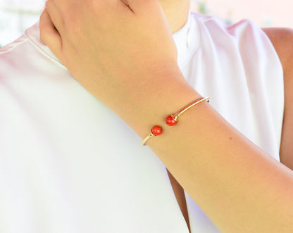 14K Gold Coral Bracelet,Coral Bangle Bracelet,Stacking Gold Bangle Bracelet,Minimal Bangle Bracelet,Summer Collection,Exclusive Gift for Her