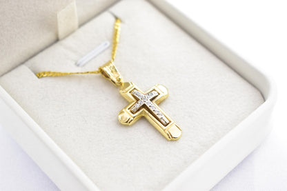 γυναικα Elegant 14K Gold Cross Necklace with Sparkling Cubic Zirconia – Solid Gold Religious Pendant for Men & Women, Baptism or Christening Gift