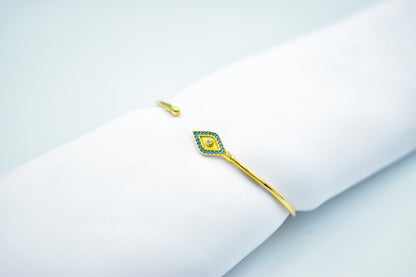 14K Gold Evil Eye Bracelet Turquoise,14K Protective Jewelry,14k Gold Bangle Bracelet,Diamond Dainty Gold Bracelet,Gift for Mom or Her