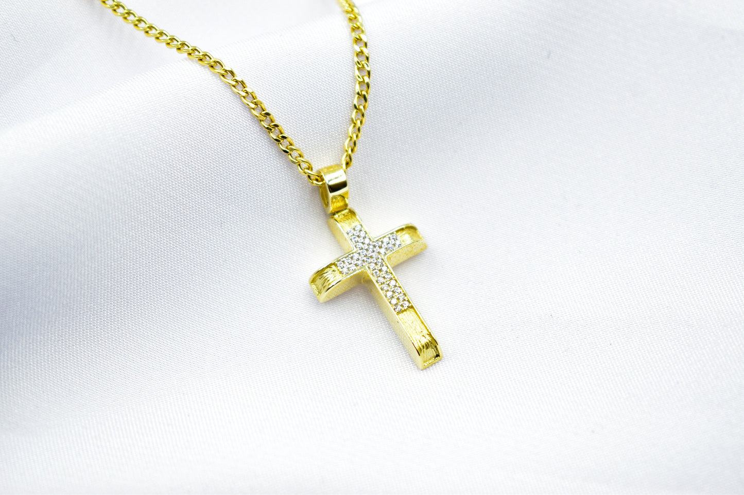 γυναικα 14K Solid Gold Cross Necklace Sparkling Zircon Stones,Elegant Christian Pendant, Religious Gold Cross,14K Gold Cross Charm,Necklace Cross