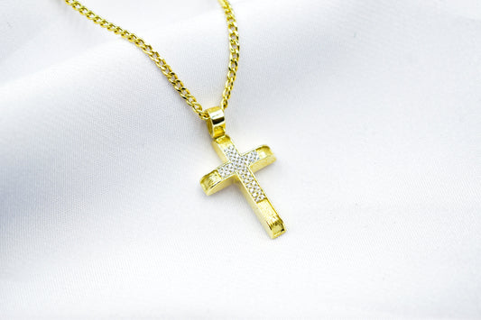 γυναικα 14K Solid Gold Cross Necklace Sparkling Zircon Stones,Elegant Christian Pendant, Religious Gold Cross,14K Gold Cross Charm,Necklace Cross