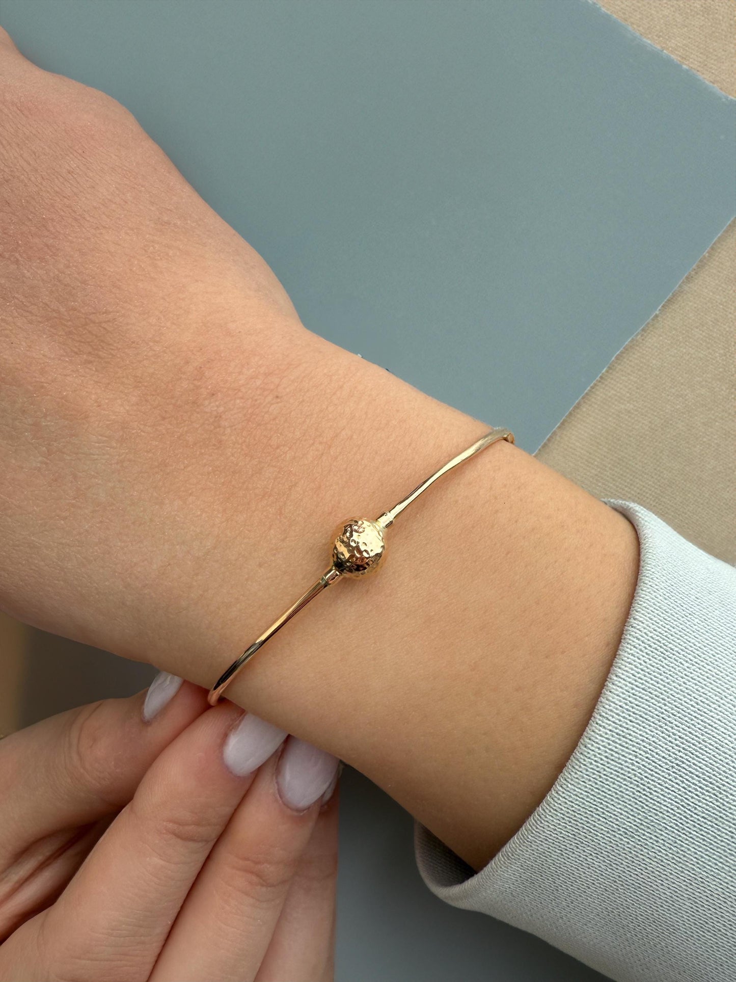 14k Gold Ball Torque Cuff Bangle Bracelet,Gold Round Adjustable Ball Bracelet,Ball Bead Bracelet,Genuine Bangle,Exclusive Gift for Her