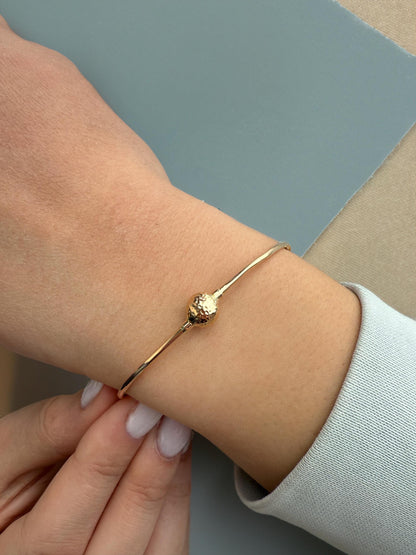 14k Gold Ball Torque Cuff Bangle Bracelet,Gold Round Adjustable Ball Bracelet,Ball Bead Bracelet,Genuine Bangle,Exclusive Gift for Her