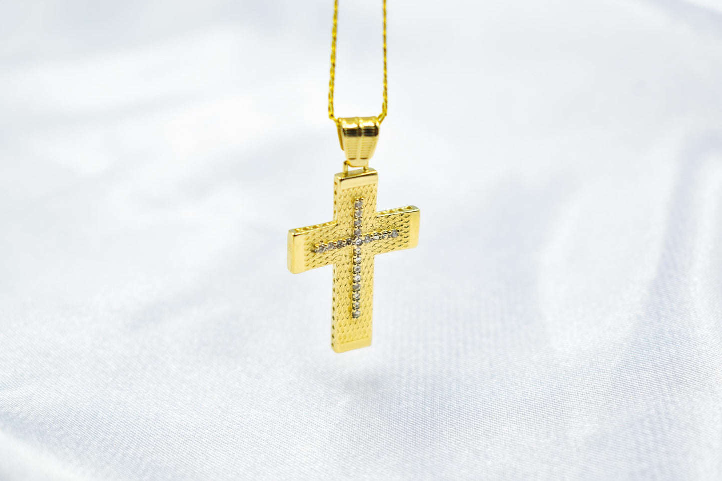 γυναικα 14K Gold Textured Cross Pendant with White Zircon Stones | Reversible Design | Elegant Christian Jewellery for Men  Women,Orthodox Cross