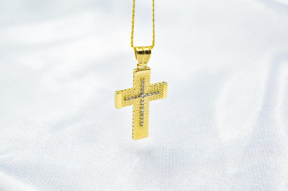 γυναικα 14K Gold Textured Cross Pendant with White Zircon Stones | Reversible Design | Elegant Christian Jewellery for Men  Women,Orthodox Cross