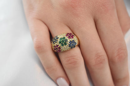 18K Gold Ring with Diamonds,Sapphires, Rubies & Emeralds,Engagement and Engagement Ring,Statement Ring,Ring for Women,Diamond Gold Ring