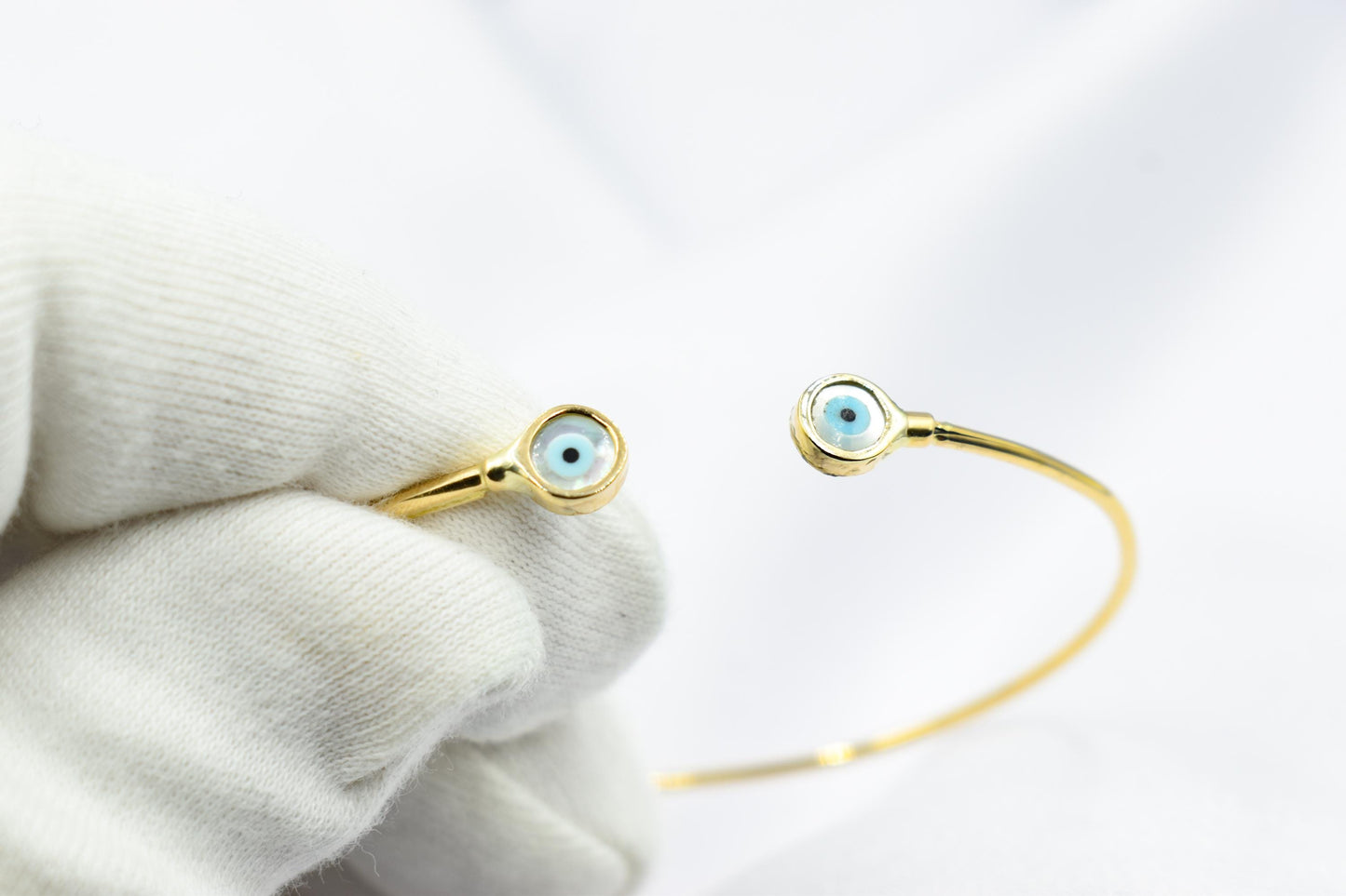14K Gold Evil Eye Bracelet,Bangle Mother of Pearl Evil Eye,Lucky Bracelet,Blue Eye Bangle,Protective Gift for Everyday Use,Gold Eye Bracelet