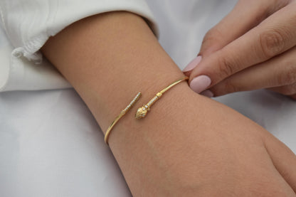 14K Snake Bangle,Snake Gold Bangle Bracelet,Adjustable Animal Gold Bangle,Chinese Clendar Animal Bangle,Snake Handcrafted Serpent Bangle