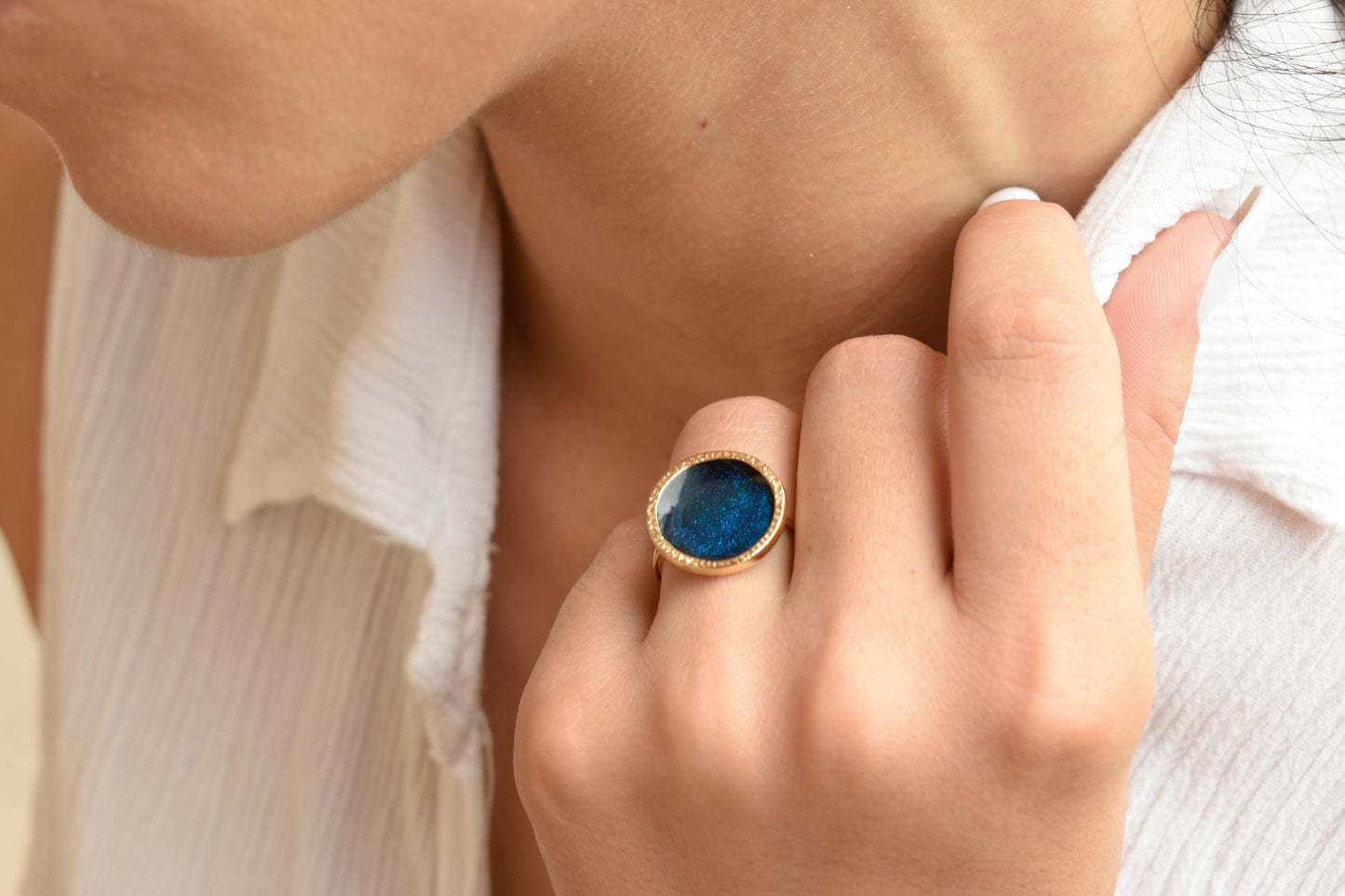Χειροποίητο Δαχτυλίδι με Μπλε Σμάλτο Κ14