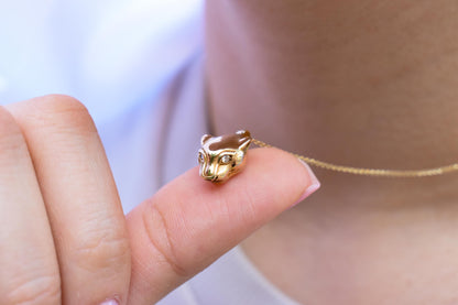 Χρυσό Κολιέ με Κεφάλι Πάνθηρα και Διαμάντια 14Κ