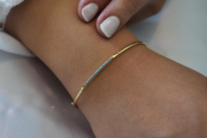 14K Gold Pave Bar Bracelet,Gold Everyday Bracelet Women,Handcrafted Ladies Dainty Line Bracelet,Elegant Stacking Bracelet Gift for Mom & Her