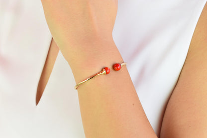 14K Gold Coral Bracelet,Coral Bangle Bracelet,Stacking Gold Bangle Bracelet,Minimal Bangle Bracelet,Summer Collection,Exclusive Gift for Her