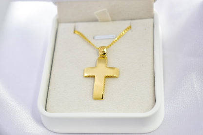 Ανδρικοί Σταυροί 14K Solid Gold Cross Necklace,Unisex Solid Gold Large Cross Necklace,Plain Gold Cross Charm, Christian Pendant,Radiant Religious Gold Cross