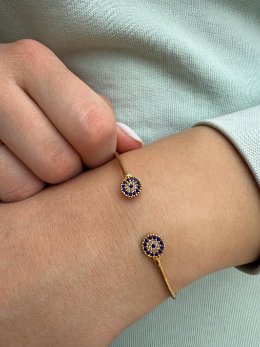 14K Gold Bangle Lapis Lazuli Evil Eye,Exclusive Minimal Bracelet,Lapis Lazuli Gold Evil Eye Bangle,Solitaire Bracelet,Perfect Gift for Her
