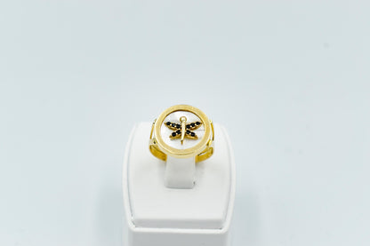 Χειροποίητο Δαχτυλίδι Κ14 με Φίλντισι & Λιβελούλα με Ζιργκόν