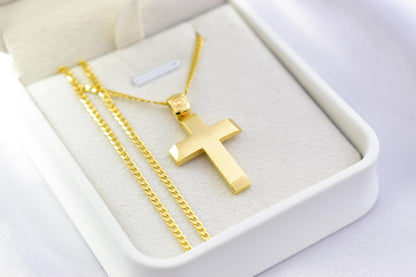 Ανδρικοί Σταυροί 9K Solid Gold Cross Pendant with 14K Chain – Double-Sided Hammered & Polished Cross – Christian Necklace for Men or Women – Baptism Gift