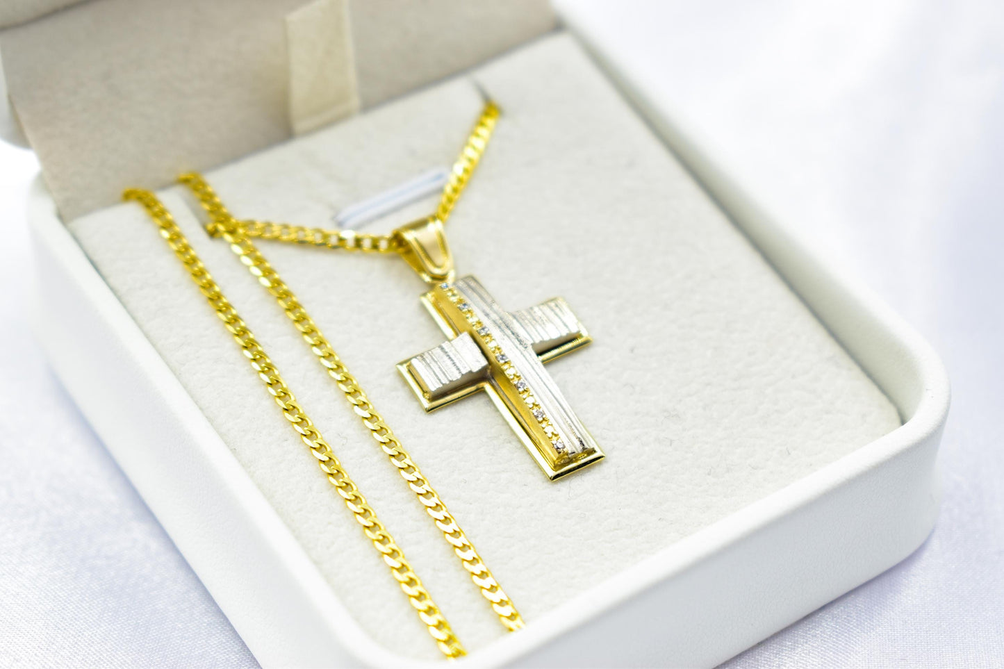 γυναικα 14K Gold Cross Pendant with White and Yellow Gold Finish,Elegant Textured Design ,Handmade Religious,Women’s Men’s Cross,Baptism Gift