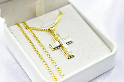 γυναικα 14K Gold Cross Pendant with White and Yellow Gold Finish,Elegant Textured Design ,Handmade Religious,Women’s Men’s Cross,Baptism Gift