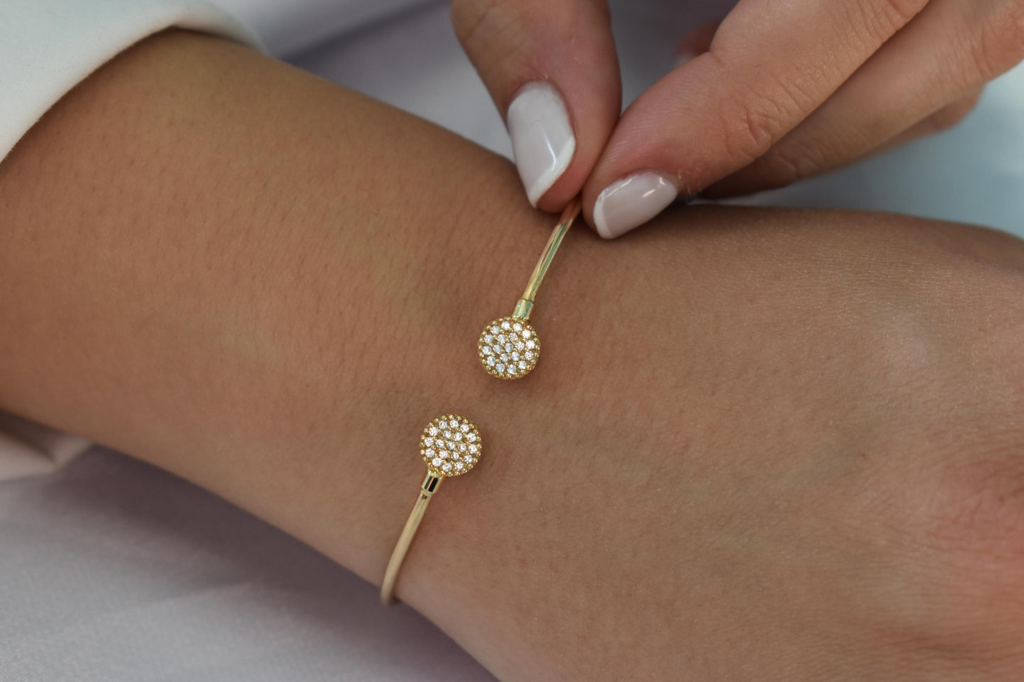 14K Solid Gold Open Bangle Bracelet Zircon or Diamond,Custom Fit Cuff Bracelet,Elegant Handmade Gold Jewellery,Gift for Her,Gift for Mom