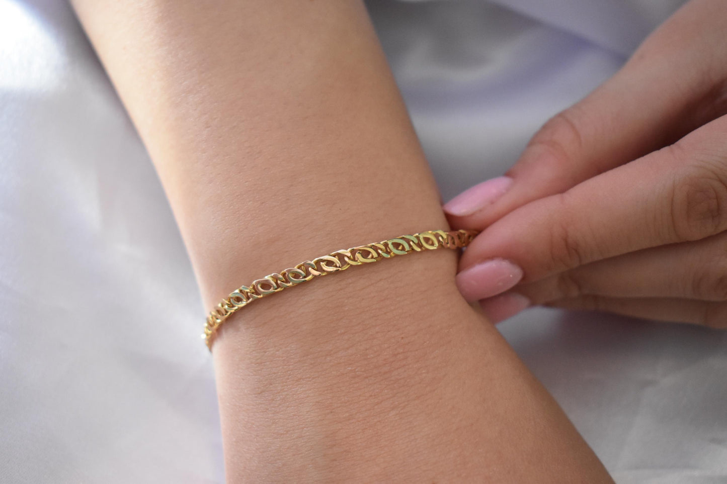 14K Gold Curb Chain Bracelet,Stackable Gold Bracelet,Retro Franco Chain Bracelet,Vintage Look Chain,Anniversary Gift for Her