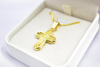 Ανδρικοί Σταυροί 14K Solid Gold Crucifix Cross Pendant – Raised Jesus Figure – Double-Sided – Embossed Back –14K Gold Chain Option–Orthodox Christian Jewelry