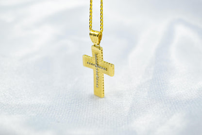 γυναικα 14K Gold Textured Cross Pendant with White Zircon Stones | Reversible Design | Elegant Christian Jewellery for Men  Women,Orthodox Cross