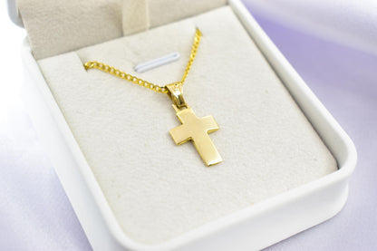 Ανδρικοί Σταυροί Minimalist Gold Cross Pendant | 14K Yellow Gold | High Polish Finish,Unisex Christian Necklace,Elegant Everyday Faith Jewellery,Baptism Gift