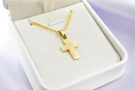 Ανδρικοί Σταυροί Minimalist Gold Cross Pendant | 14K Yellow Gold | High Polish Finish,Unisex Christian Necklace,Elegant Everyday Faith Jewellery,Baptism Gift