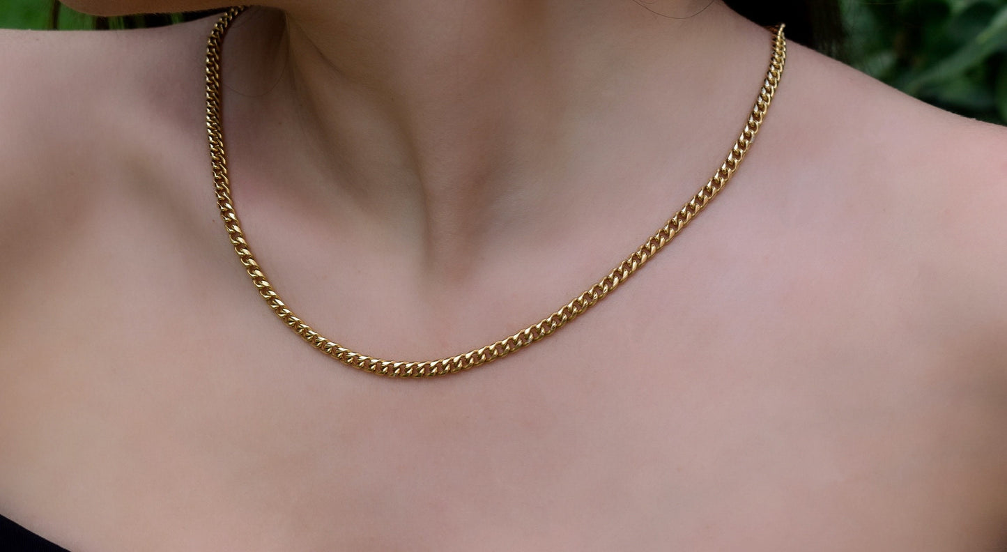 Gold Miami Curb Link Chain 14K,Dainty Thick Gold Chain,Chunky Necklace,Gold Necklace Choker,Man-Women Chain Necklace,Unisex Timeless Gift