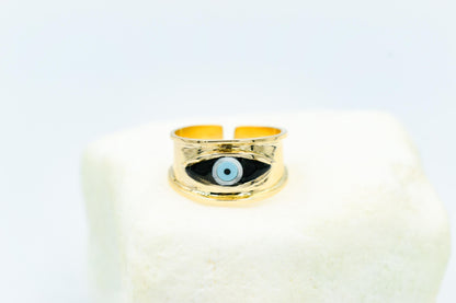 Χειροποίητο Δαχτυλίδι με Μαύρο Σμάλτο Μάτι Κ14 - Αυξομειούμενο