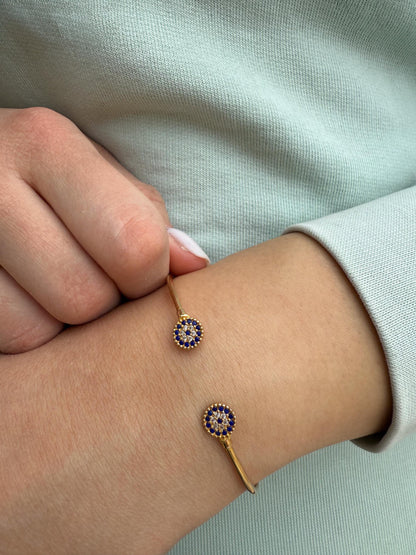 14K Gold Bangle Lapis Lazuli Evil Eye,Exclusive Minimal Bracelet,Lapis Lazuli Gold Evil Eye Bangle,Solitaire Bracelet,Perfect Gift for Her