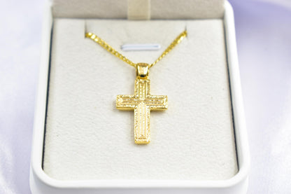 Ανδρικοί Σταυροί 14K Solid Gold Textured Cross Pendant Necklace,Unisex Religious Jewelry,Elegant Cross Necklace,Solid Gold Pendant Cross,Matte & Satin Finish