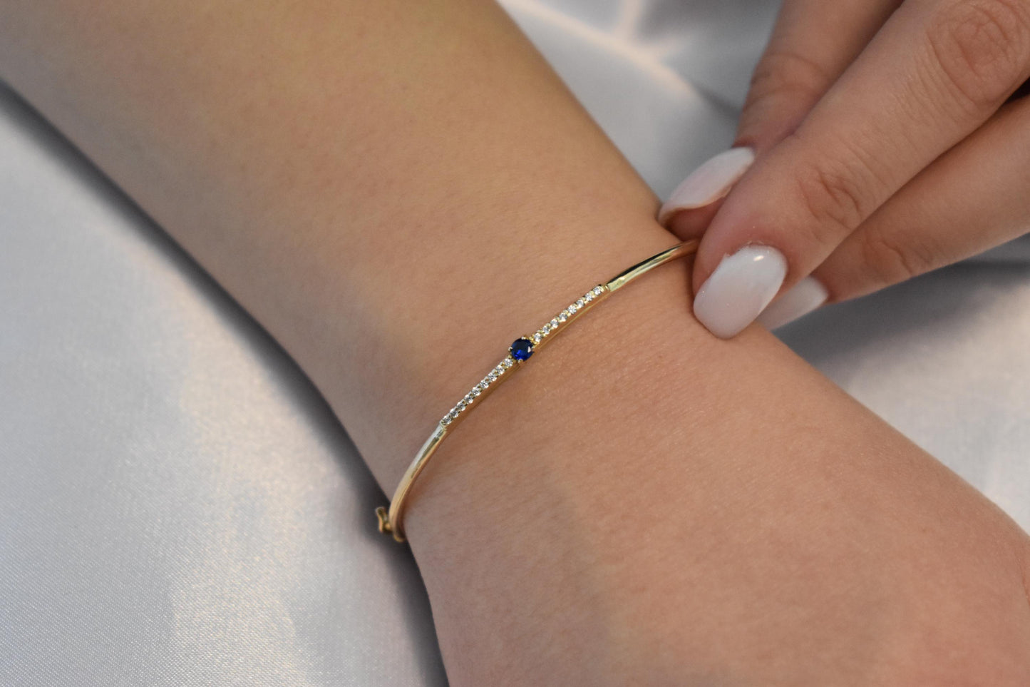 14K Gold Sapphire Bangle Bracelet,Sapphire Bracelet,Birthstone Bracelet,Forever Unique Design, Dainty Adjustable Bracelet,Bracelet For Women