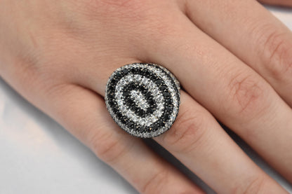 14K Solid White Gold Ring,White and Black Zircon,Wedding & Engagement Ring,Statement Ring,Ring for Mom and Her