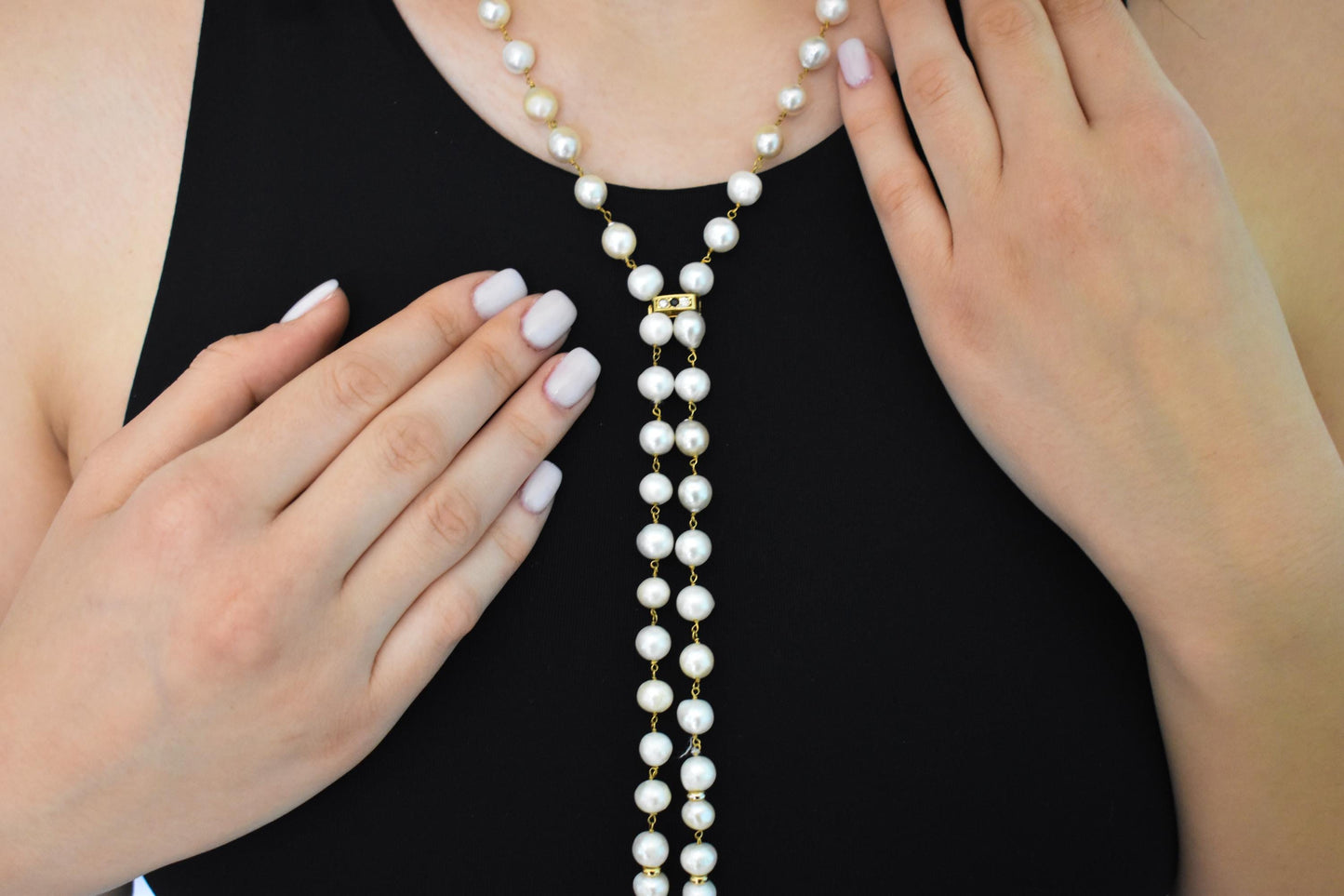 Χειροποίητο Μαργαριταρένιο Κολιέ με Διαμάντια & Ζαφείρι Κ14