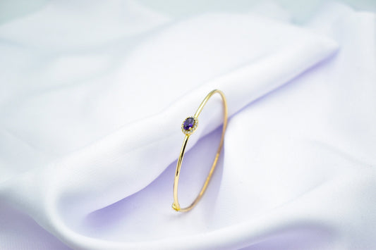 14K Gold Bangle Bracelet,Amethyst,Gold Zircon Bracelet,Dainty Bangle Bracelet in Gold,Perfect Gift for Mom and Her,Minimalist Cuff Bracelet