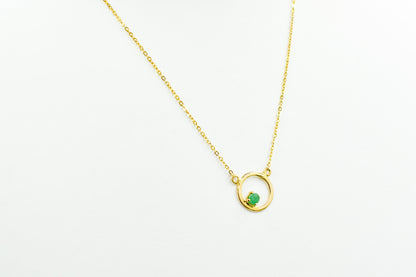 Κολιέ Κύκλος με Ορυκτό Σμαράγδι 14Κ