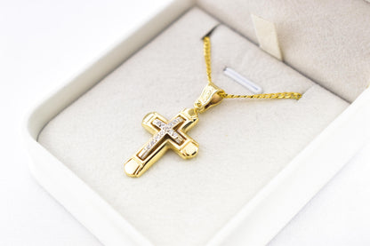 γυναικα Elegant 14K Gold Cross Necklace with Sparkling Cubic Zirconia – Solid Gold Religious Pendant for Men & Women, Baptism or Christening Gift