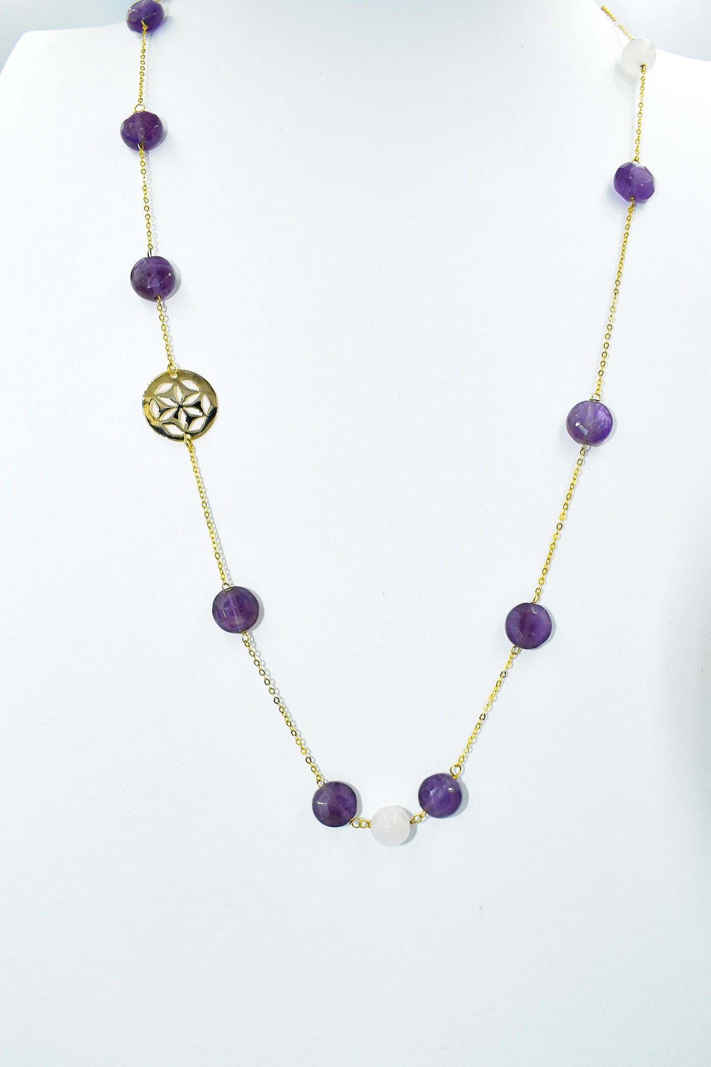 Χρυσό Κολιέ με Αμέθυστους και Μοτίβο 14Κ