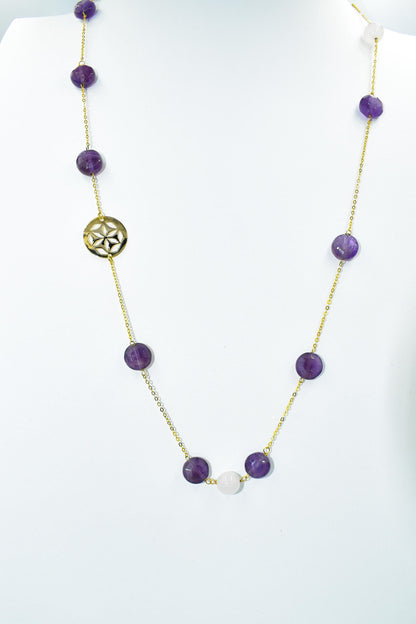 Χρυσό Κολιέ με Αμέθυστους και Μοτίβο 14Κ